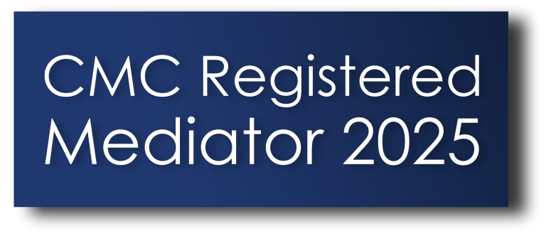 CMC Registered Mediator 2025 logo on a blue background.