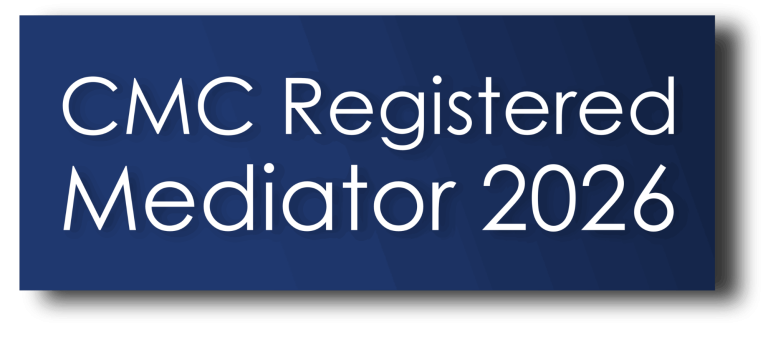 CMC Registered Mediator 2025 badge with a blue background.